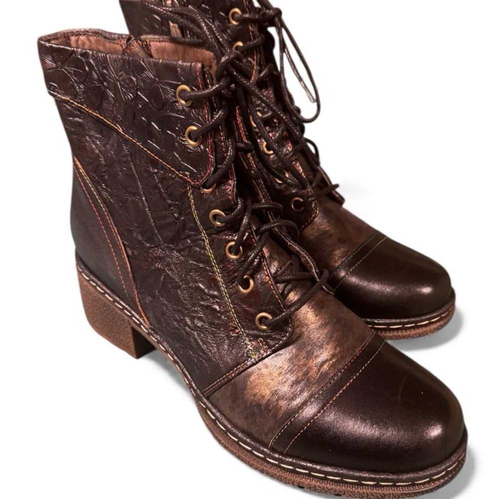 L'Artiste by Spring Step Leather Lace-Up Boots - Fallinluv Black EU 42 US10.5-11